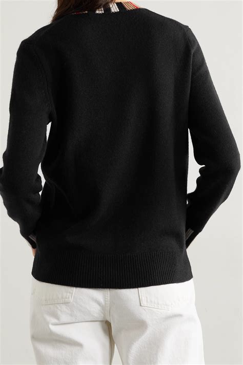 Stripe Collar Cashmere Sweater in Black 